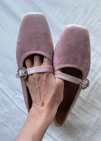 Toz pembe kadife babet