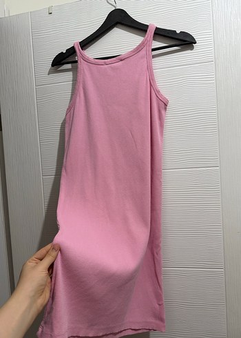 Pembe kadın midi elbise - Görsel 5