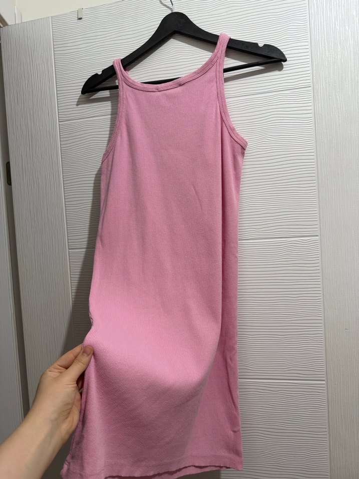 Pembe kadın midi elbise - Görsel 5