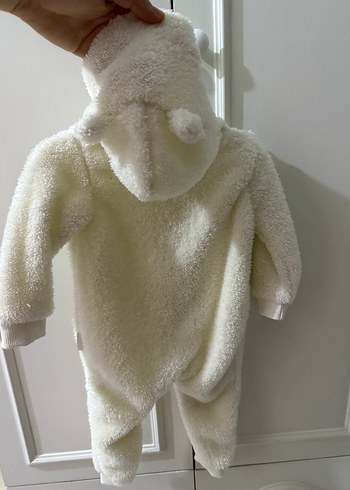 Beyaz Kapüşonlu Peluş Bebek Kış Tulumu - Görsel 3