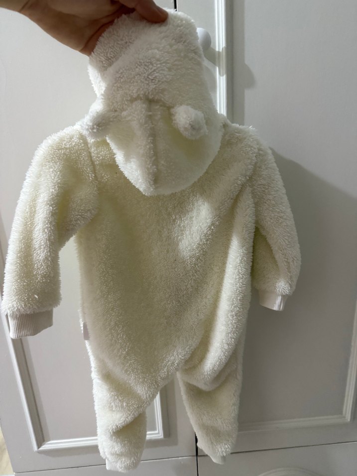 Beyaz Kapüşonlu Peluş Bebek Kış Tulumu - Görsel 3