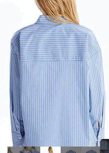 Mavi Çizgili Uzun Kollu Denim Gömlek - Görsel 5
