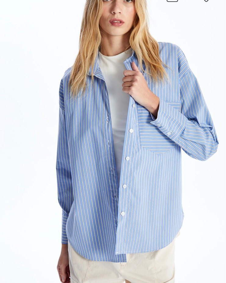 Mavi Çizgili Uzun Kollu Denim Gömlek - Görsel 2