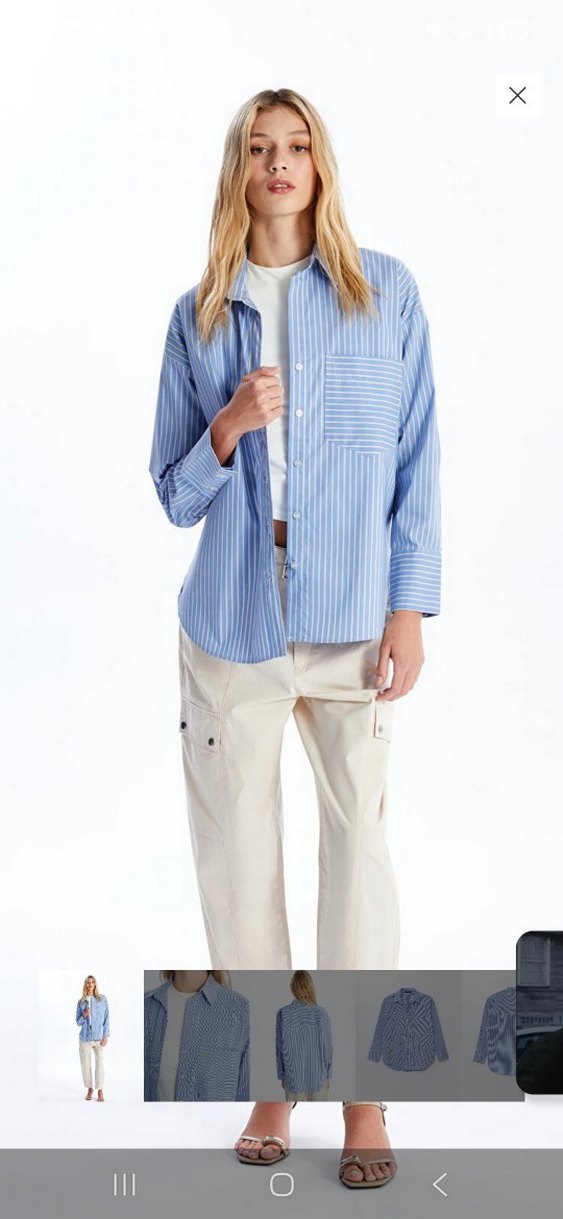 Mavi Çizgili Uzun Kollu Denim Gömlek - Görsel 3