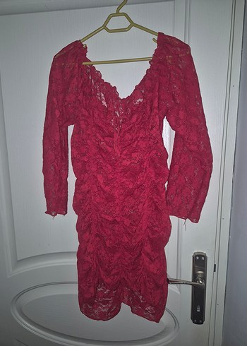 Dantel Detaylı Pembe Midi Elbise - Görsel 2