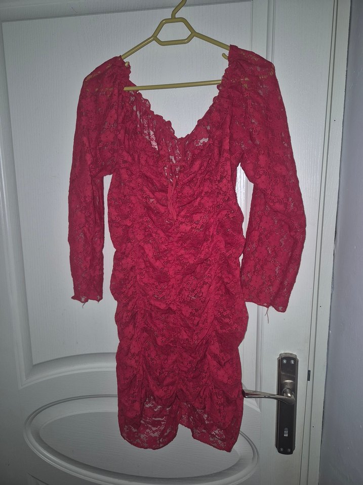 Dantel Detaylı Pembe Midi Elbise - Görsel 2