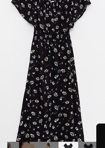 Omuzları Açık Uzun Siyah Çiçekli Elbise - Görsel 6