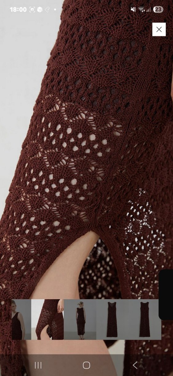 Dantel Detaylı Bohem Kahverengi Triko Uzun Elbise - Görsel 3