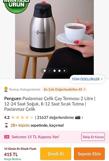 Penguen 2 lt sıfır Termos