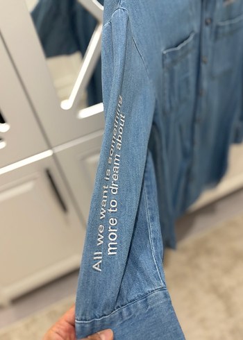 Düğmeli Mavi Kadın Denim Ceket - Görsel 4