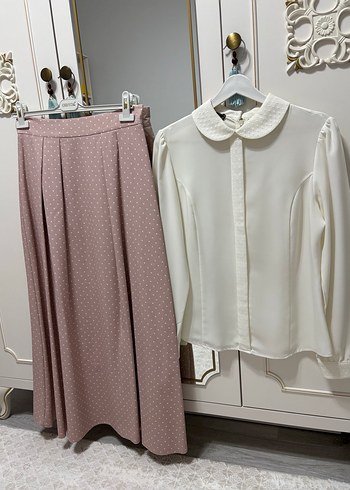 Bej Puantiyeli Pilili Uzun Etek - Görsel 6