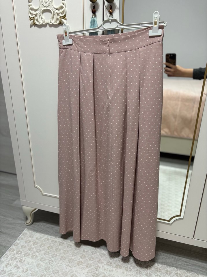 Bej Puantiyeli Pilili Uzun Etek - Görsel 2