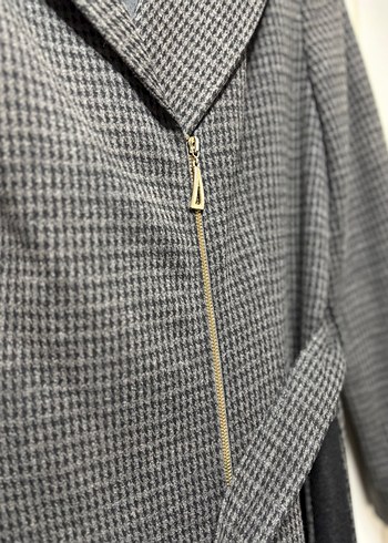 Kadın Gri Kemerli Uzun Ekose Kaban - Görsel 5