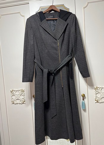 Kadın Gri Kemerli Uzun Ekose Kaban - Görsel 2