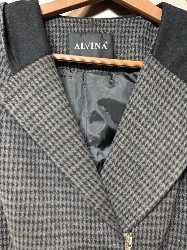 Kadın Gri Kemerli Uzun Ekose Kaban - Görsel 3