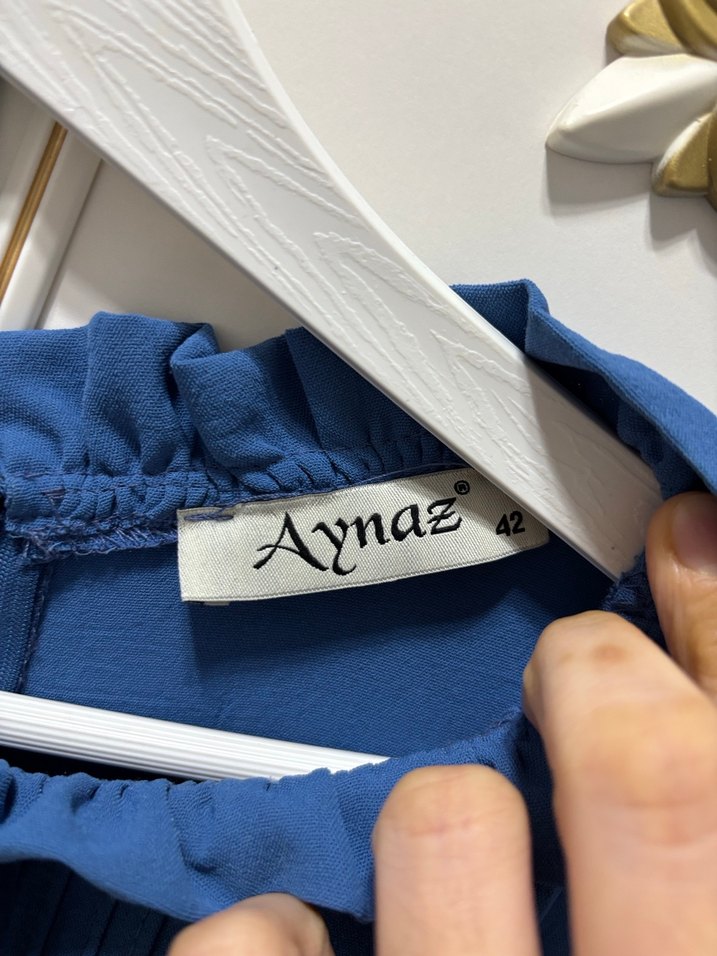 Kadın Mavi Keten Uzun Kollu Fırfırlı Tunik - Görsel 4