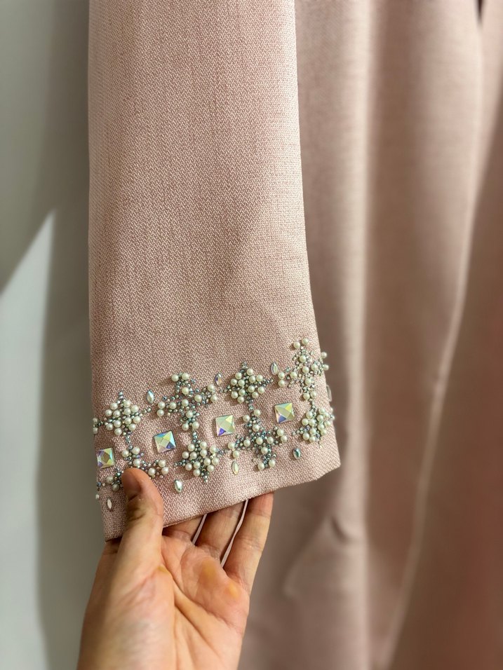 Nakış İşlemeli Pembe Uzun abiye - Görsel 2