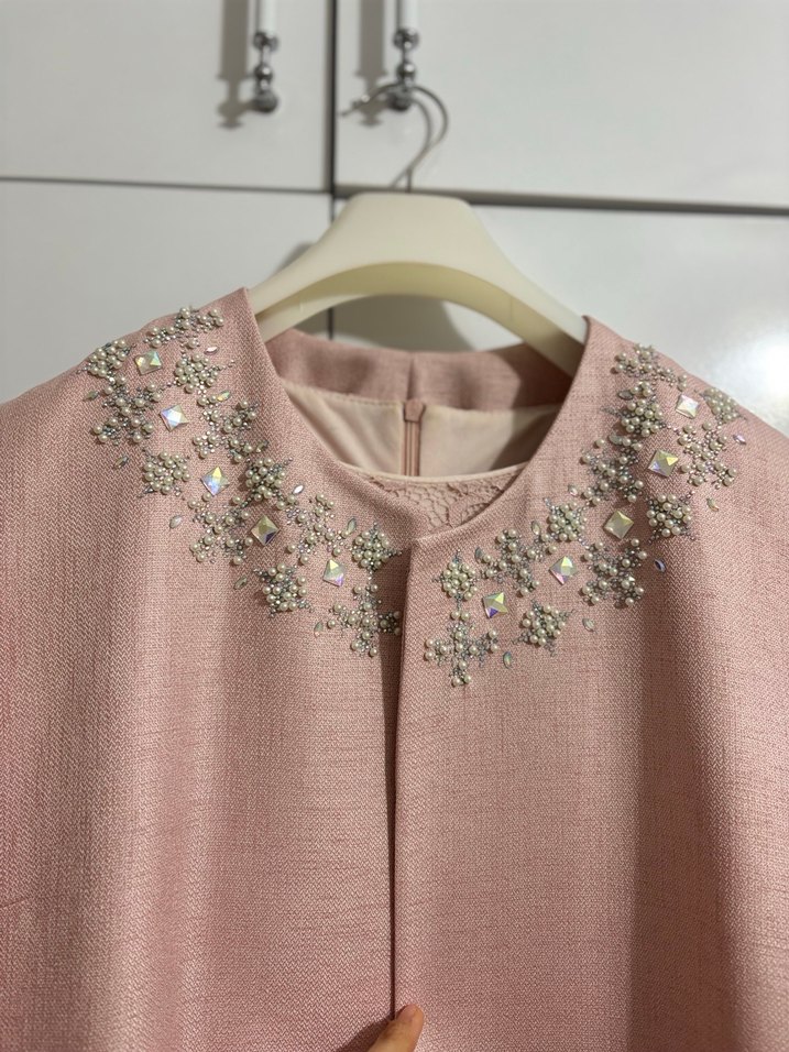 Nakış İşlemeli Pembe Uzun abiye - Görsel 3