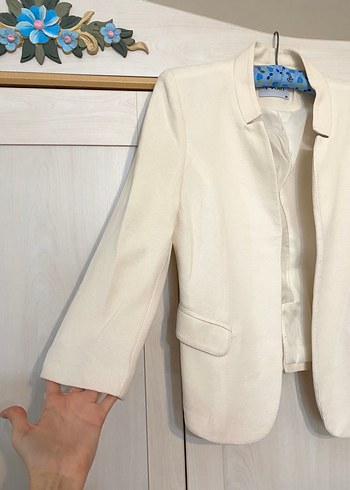 Kadın Beyaz Keten Blazer Ceket - Görsel 2