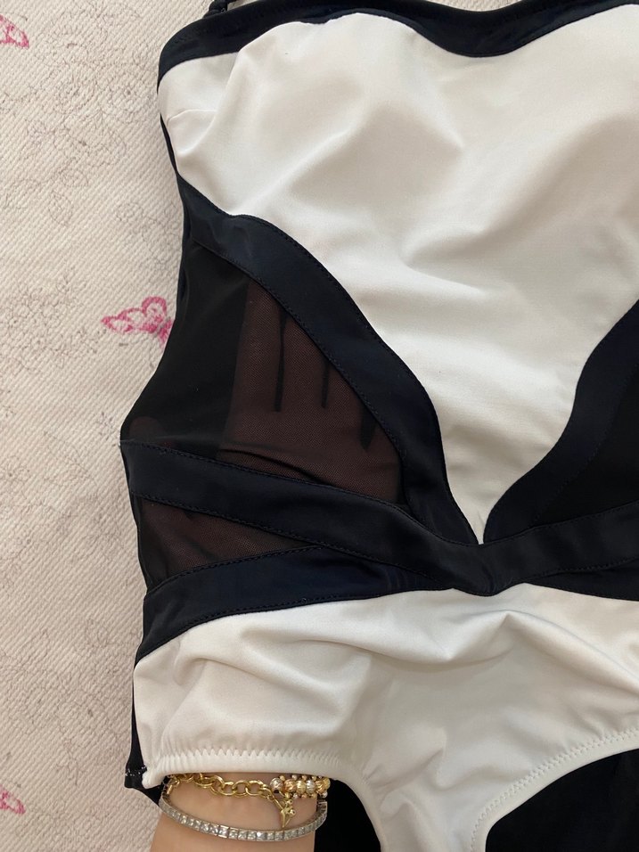 Kadın siyah beyaz İpli Mayo - Görsel 3