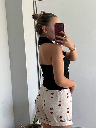 xs Beden fitilli boyundan geçirmeli siyah bluz