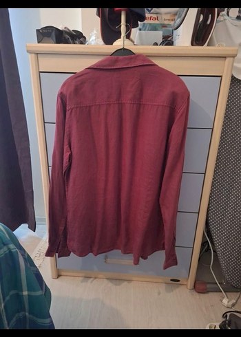 Bordo Uzun Kollu Rahat Kesim Keten Gömlek - Görsel 5