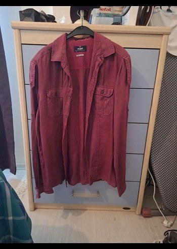 Bordo Uzun Kollu Rahat Kesim Keten Gömlek - Görsel 2