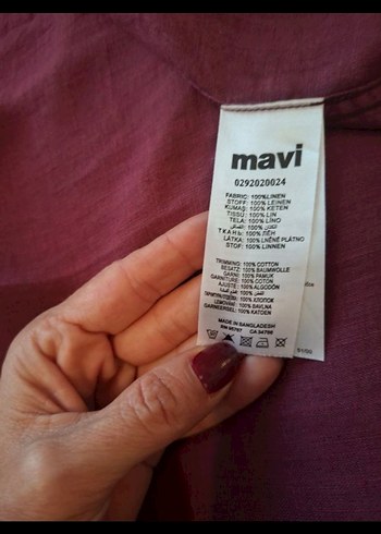 Bordo Uzun Kollu Rahat Kesim Keten Gömlek - Görsel 3