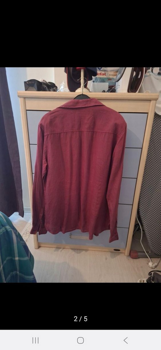 Bordo Uzun Kollu Rahat Kesim Keten Gömlek - Görsel 5