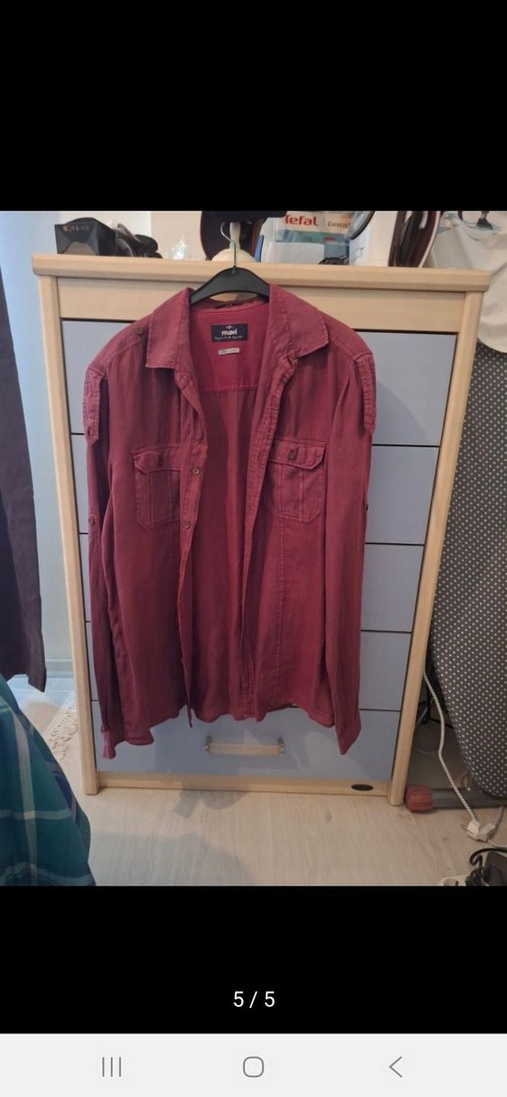 Bordo Uzun Kollu Rahat Kesim Keten Gömlek - Görsel 2