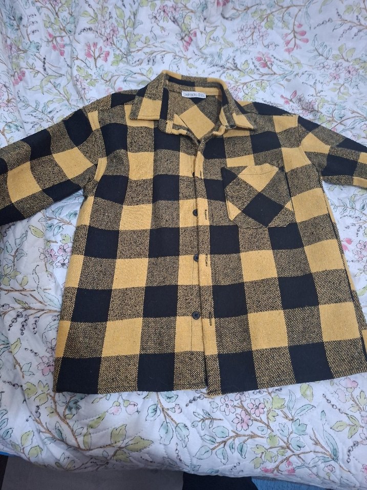 Sarı Siyah Ekose Düğmeli erkek cocuk gomlek - Görsel 4