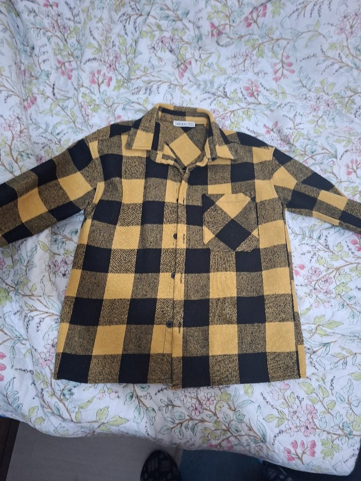 Sarı Siyah Ekose Düğmeli erkek cocuk gomlek - Görsel 2