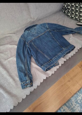 kiz erkek Çocuk Mavi Denim Düğmeli  kot Ceket - Görsel 5