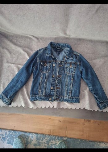 kiz erkek Çocuk Mavi Denim Düğmeli  kot Ceket - Görsel 4