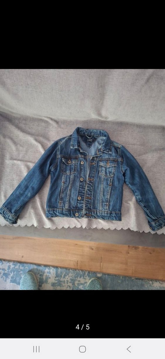 kiz erkek Çocuk Mavi Denim Düğmeli  kot Ceket - Görsel 4