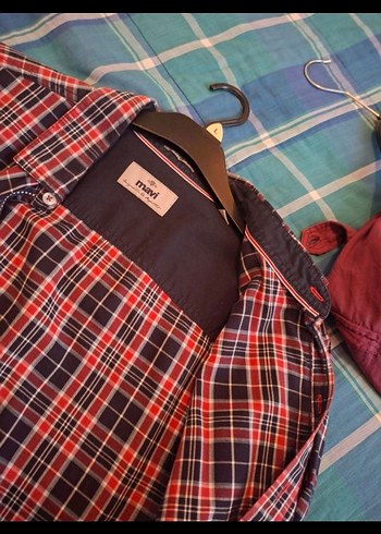 Kırmızı Ekose Uzun Kollu Erkek Gömlek Mavi jeans - Görsel 4