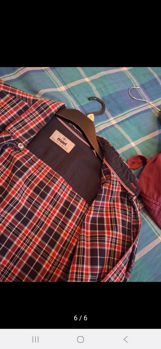 Kırmızı Ekose Uzun Kollu Erkek Gömlek Mavi jeans - Görsel 4