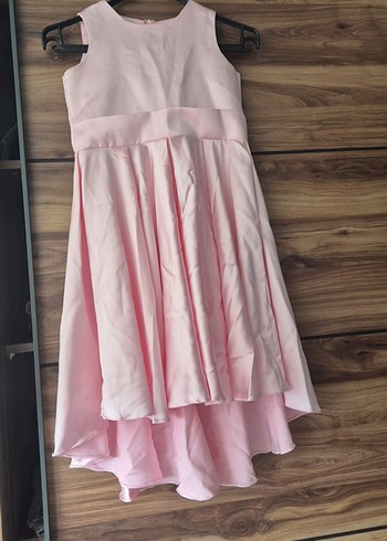 Kız Çocuk Pileli Pembe Saten Elbise