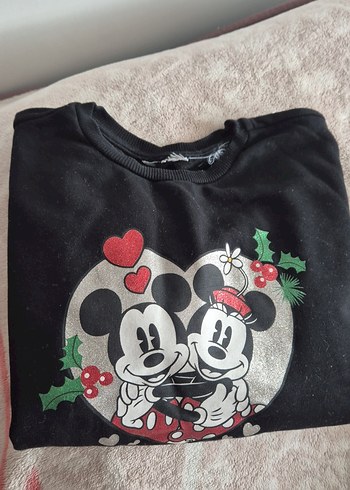 Kız Çocuk Siyah Mickey Baskılı Sweatshirt