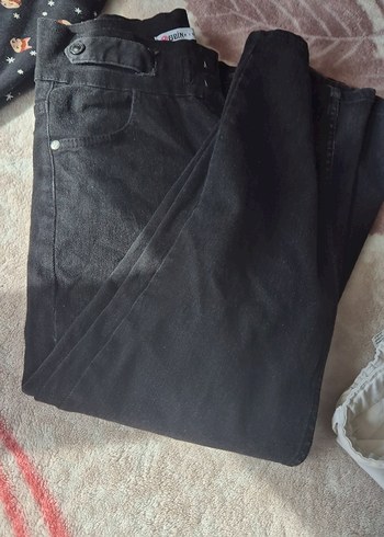 s Beden mavi Renk Düğmeli Mavi Rahat Kesim Midi Kadın Kot Pantolon