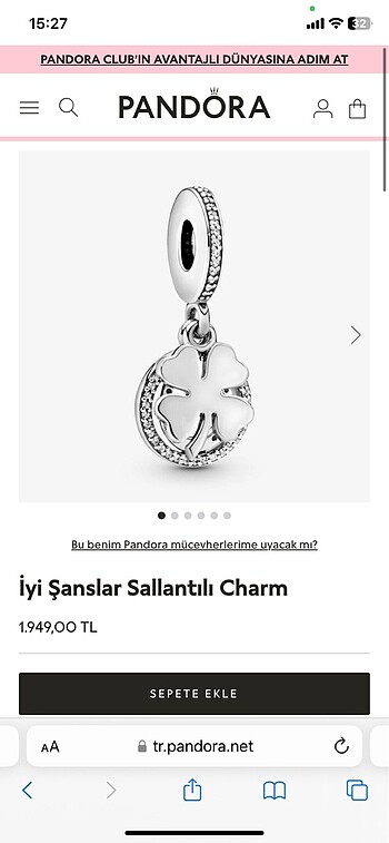  Beden beyaz Renk Pandora şans charm orijinal