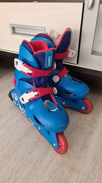 Çocuk Paten mavi kırmızi play 3 oxelo decathlon 