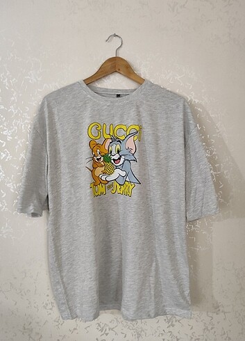 Bisiklet yaka oversize baskılı t-shirt 