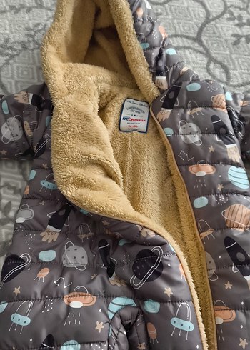 Gri Desenli Bebek Tulumu, Kürklü Kapüşonlu - Görsel 2