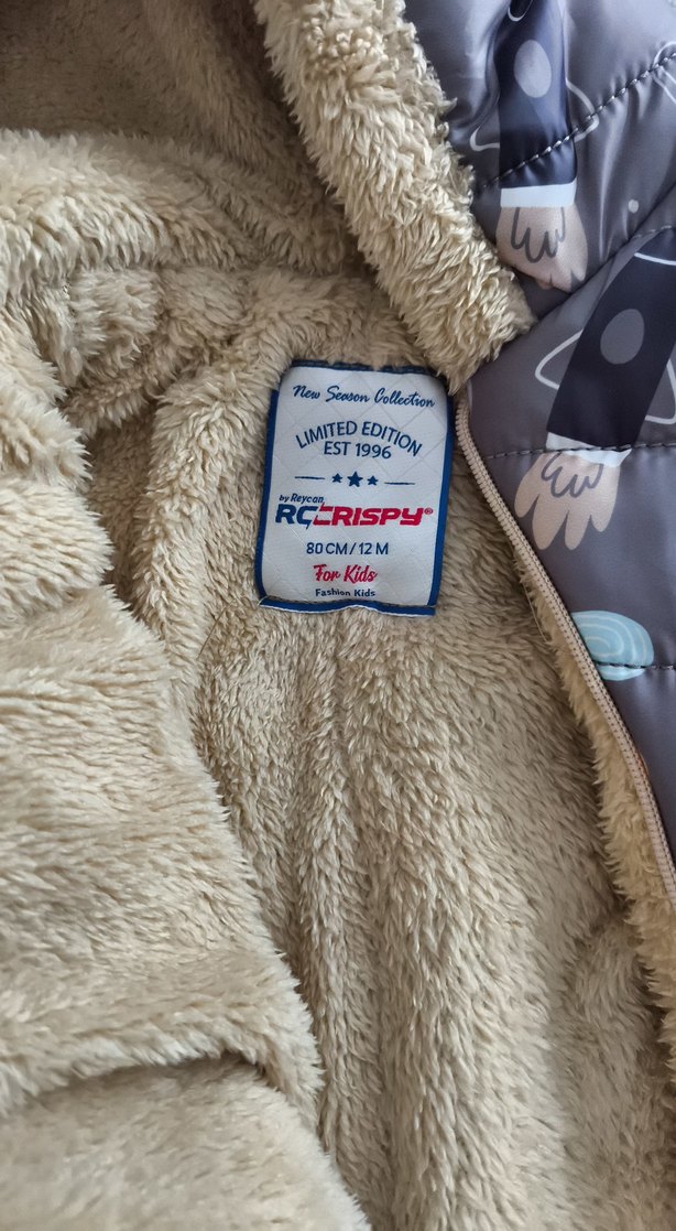 Gri Desenli Bebek Tulumu, Kürklü Kapüşonlu - Görsel 3