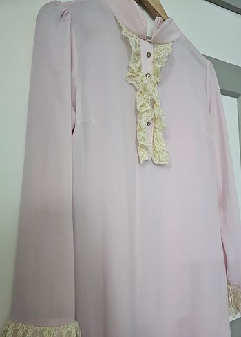 Pembe Uzun Kollu Nakışlı Kadın tunik - Görsel 5