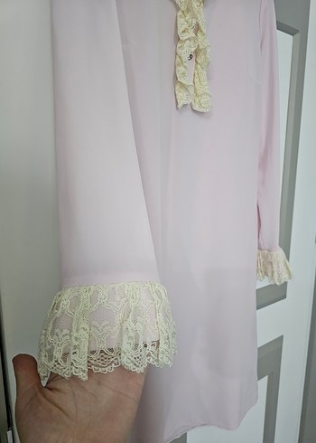 Pembe Uzun Kollu Nakışlı Kadın tunik - Görsel 4