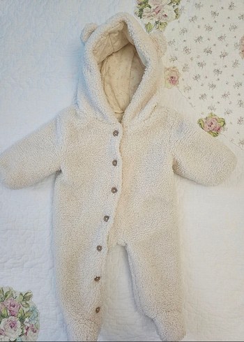 Kapüşonlu Beyaz Kürk Detaylı Bebek Tulumu - Görsel 5