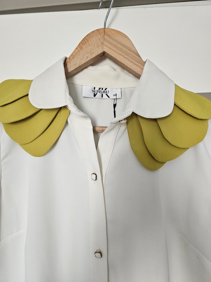 Uzun Kollu Beyaz Papatya yaka tunik - Görsel 4