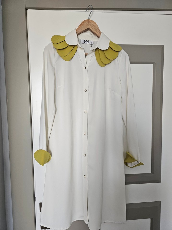 Uzun Kollu Beyaz Papatya yaka tunik - Görsel 2